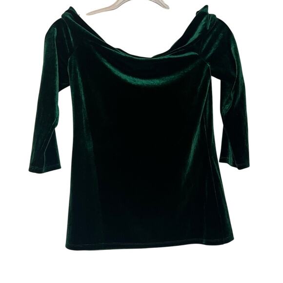 Modcloth Green Velvet Off Shoulder Top M - Picture 2 of 2
